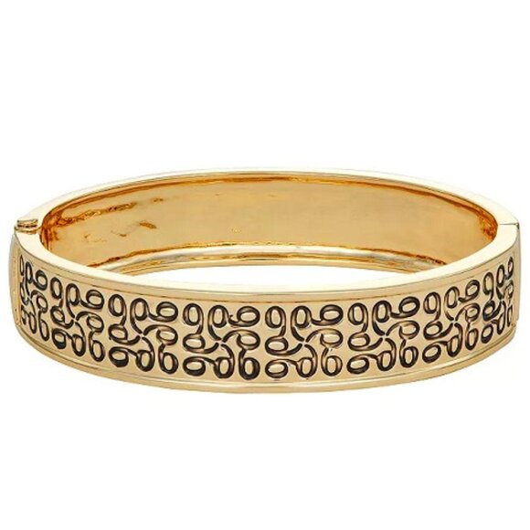 NINE WEST Mod/Contemporary Gold Pattern Hinged Bangle Bracelet - Picture 1 of 1
